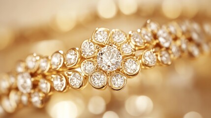 A close-up of an elegant gold and diamond bracelet showcasing intricate design and craftsmanship.