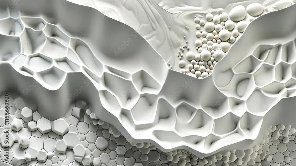 Poster artistic display of textured white layers and geometric patterns in a modern installation