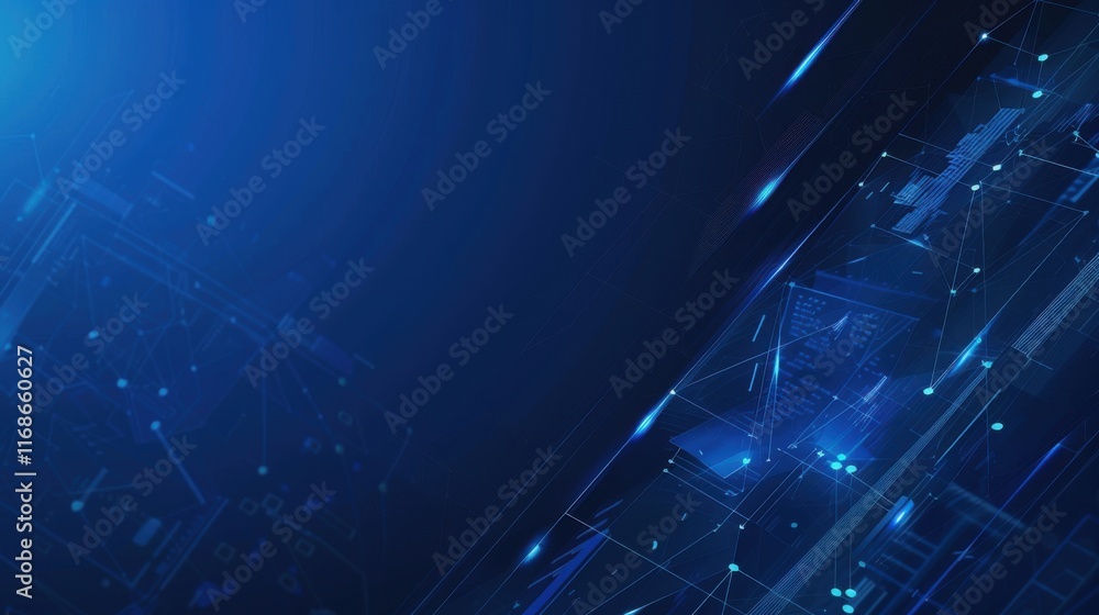 Fototapete abstract blue technology geometric pattern on dark blue background. perspective lines graphic design