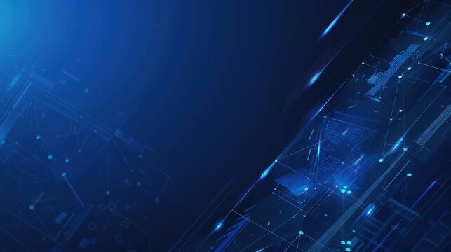 Abstract blue technology geometric pattern on dark blue background. Perspective lines graphic design. Modern futuristic geometric shapes moving with copy space for text 