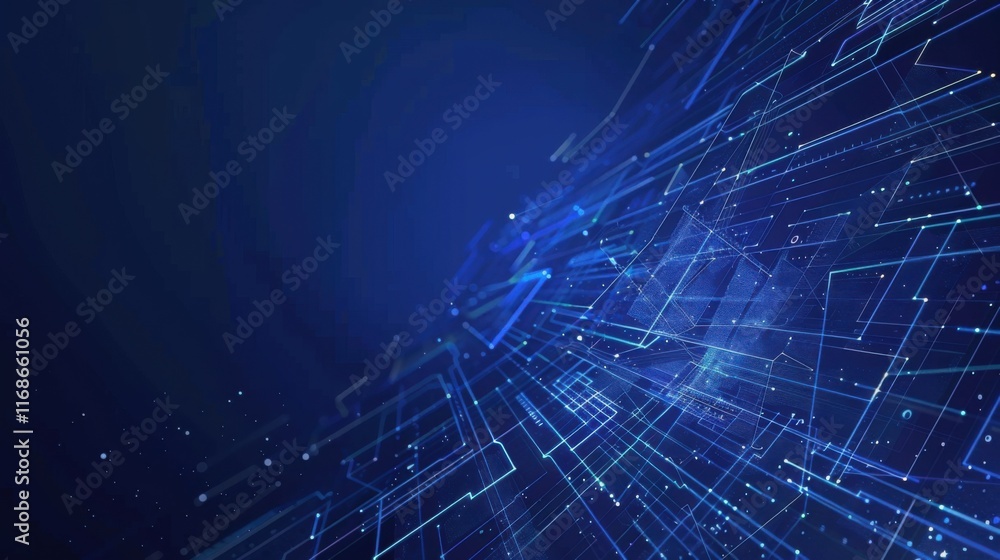 Fototapete abstract blue technology geometric pattern on dark blue background. perspective lines graphic design