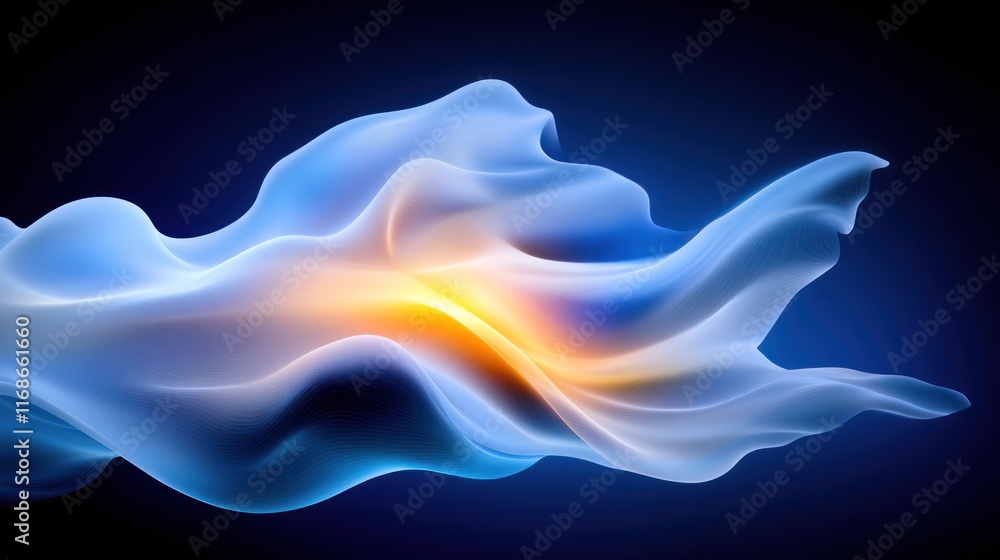 Poster abstract fluid shapes in blue and orange hues creating a dynamic flow.