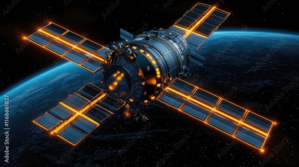 Aufkleber exploring satellite technology in outer space a close-up view of a futuristic satellite orbiting ear