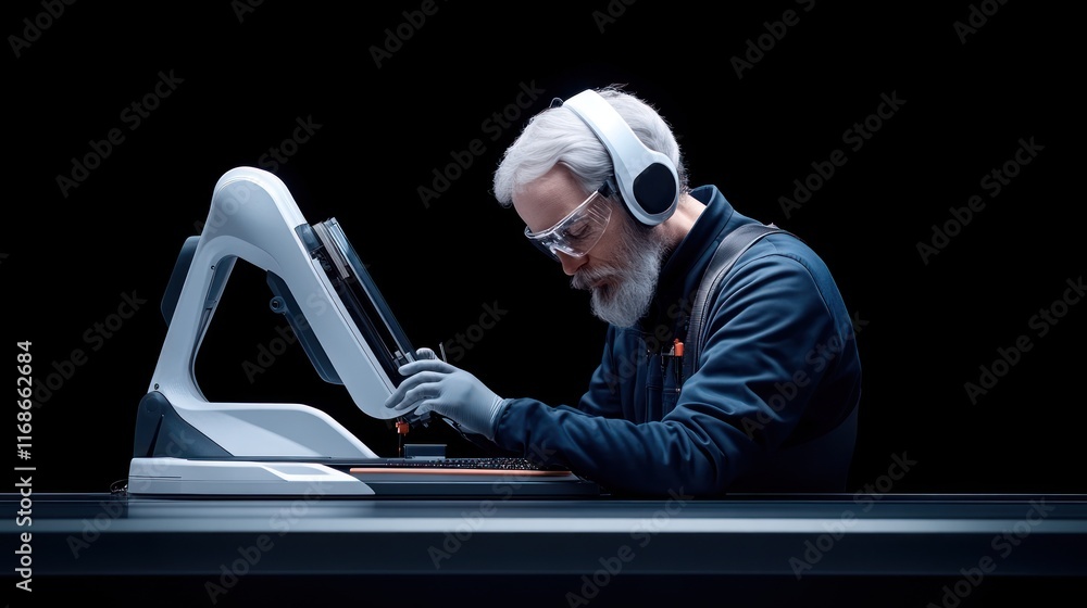 Poster a focused individual using advanced technology for precision work.