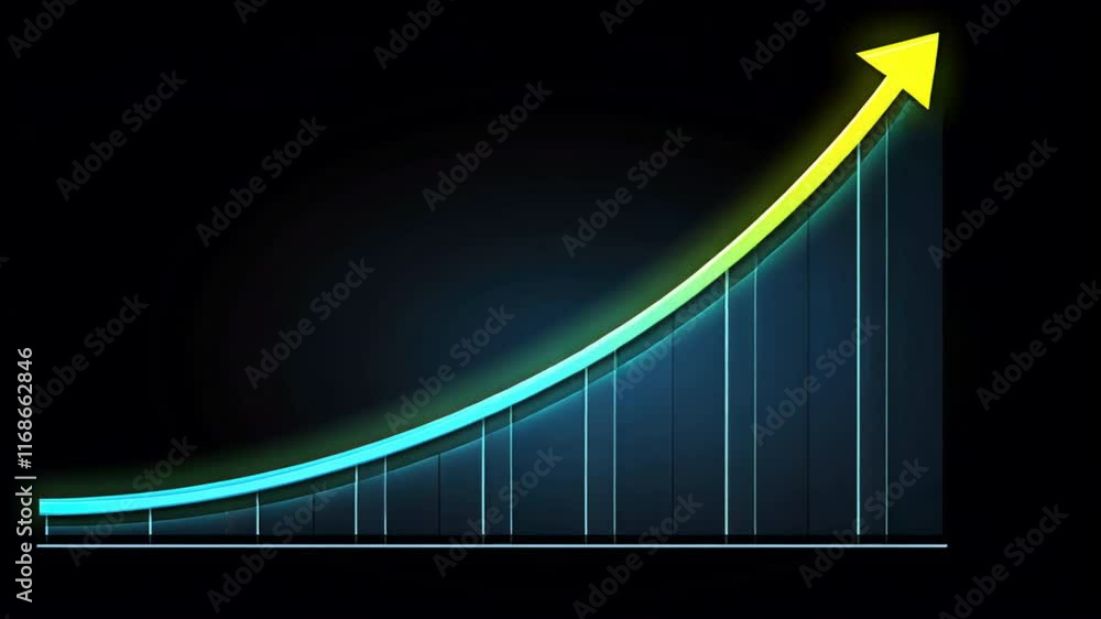 Poster vibrant growth graph with upward trend and arrow analyzing business success through data and statist