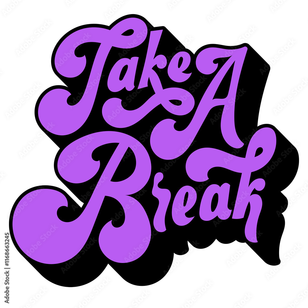 Fototapete purple take a break retro style font typography design element