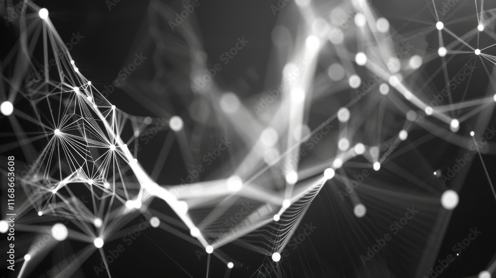 Poster Abstract digital background of points and lines. Glowing grey plexus. Big data. Network or connection. Abstract technology science background. 3d vector illustration