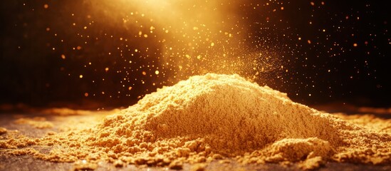 Shimmering golden glitter explosion creating a dazzling radiant and luminous effect on a dark background  This image evokes a sense of elegance