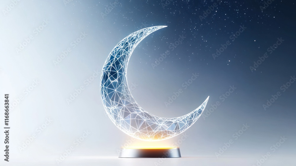 Poster a glowing crescent moon formed with a network of lines and dots.
