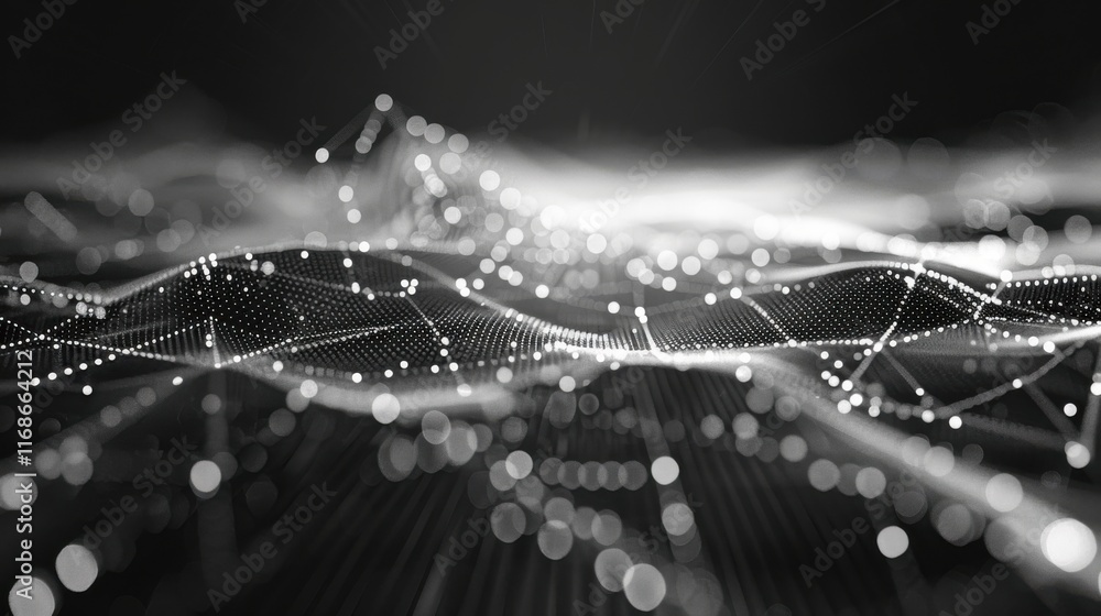 Poster Abstract digital background of points and lines. Glowing grey plexus. Big data. Network or connection. Abstract technology science background. 3d vector illustration