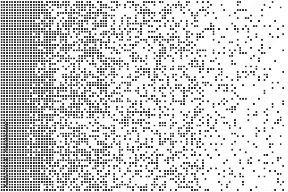 Poster abstract simple black halftone texture consists of dispersed square dots on a white background. geom
