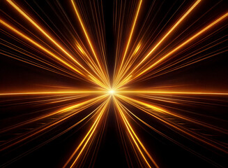 Golden light streaks radiate from a central point, creating a dynamic, starburst effect against a dark background.  The image evokes speed and energy.