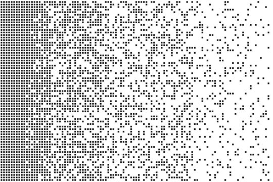 Abstract simple black halftone texture consists of dispersed square dots on a white background. Geometric pixel vector shape elements pattern for presentation design or banner