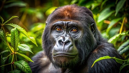 Fototapeta premium Authentic Gorilla Portrait: Powerful Wildlife Photography in Natural Habitat