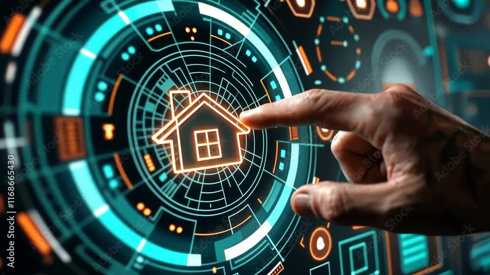 Poster innovative smart home control interface showcasing seamless user interaction with modern technology