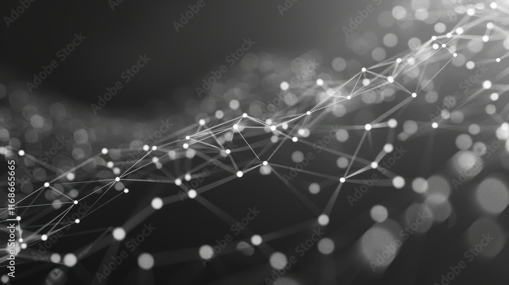 Poster Abstract digital background of points and lines. Glowing grey plexus. Big data. Network or connection. Abstract technology science background. 3d vector illustration
