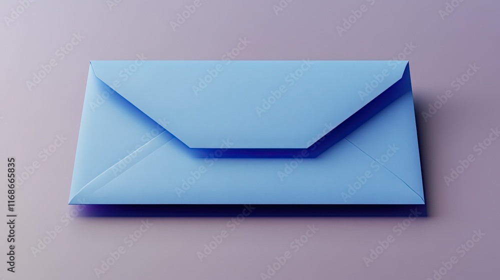 Poster blue envelope with a blank paper insert rendered in 3d on a transparent background.