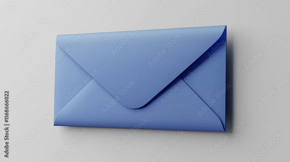 Poster blue envelope with a blank paper insert rendered in 3d on a transparent background.