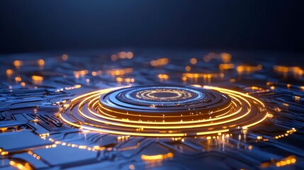 Futuristic Circular Design with Glowing Lines and Circuit Patterns