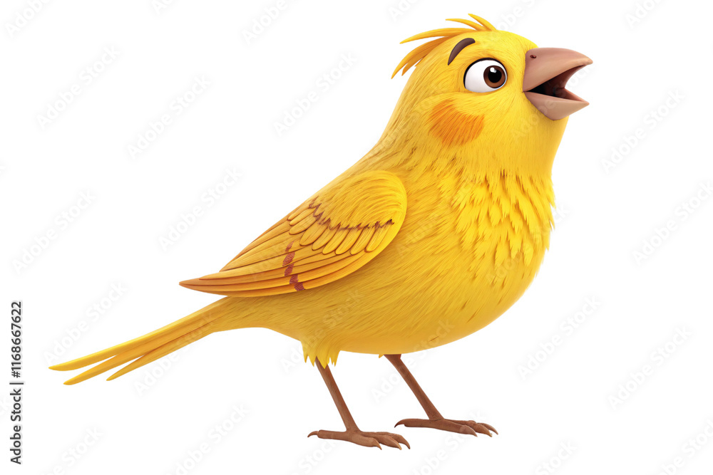 Poster the canary’s side view showcases textured feathers and delicate features. its open beak, slight tilt