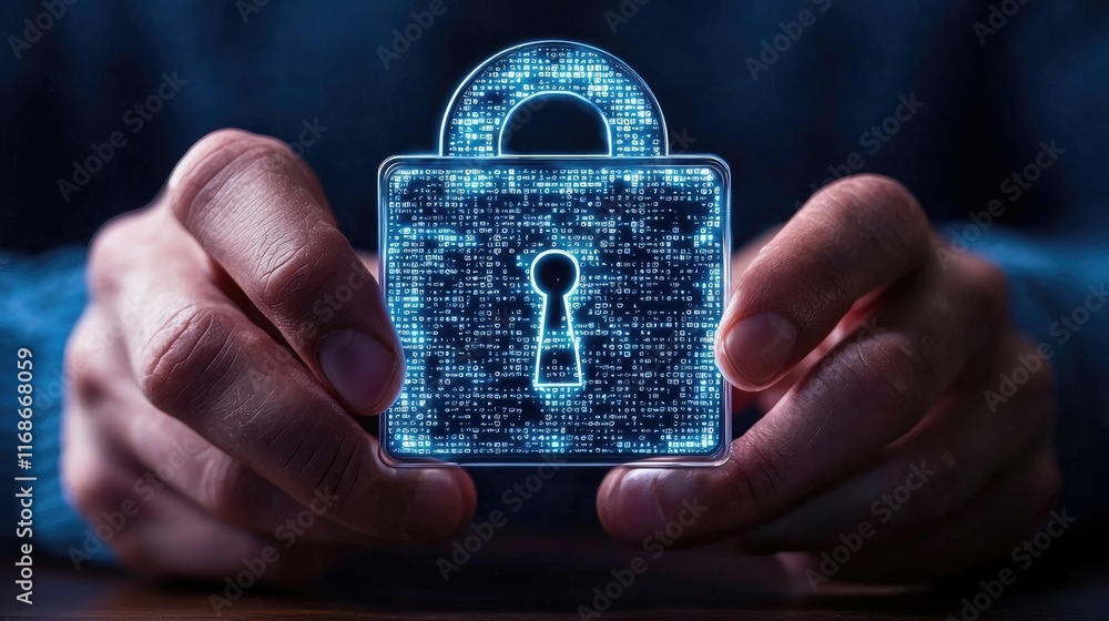 Poster digital security lock concept virtual environment graphic design modern technology close-up view cyb