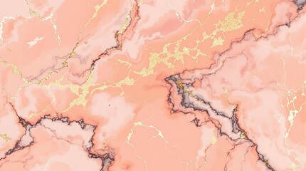 Beautiful abstract marble texture with shades of peach and pink, accented by gold and black veins, creating an elegant and luxurious appearance