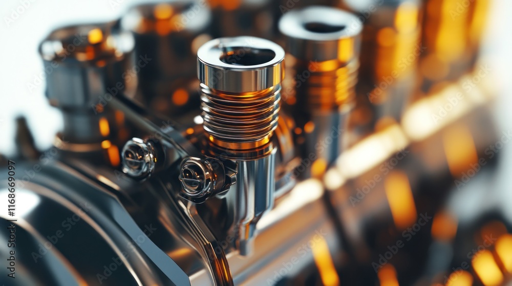 Fototapete a close-up view of a polished engine component showcasing intricate details and craftsmanship.
