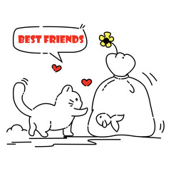 cute cat and fish illustration