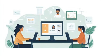 Business professionals collaborating remotely, empowered by AI-driven productivity tools for strategic planning, improving team synergy, decision-making, and business outcomes.