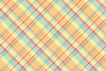 Quilted tartan texture check, crossed background pattern seamless. Valentine fabric textile plaid vector in light and red colors.