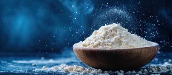 Hearty Wooden Bowl Filled with Nutritious Oats Grains on a Rustic Dark Backdrop with Copy Space for Text  Healthy Organic Food Clean Eating or Dietary Concept