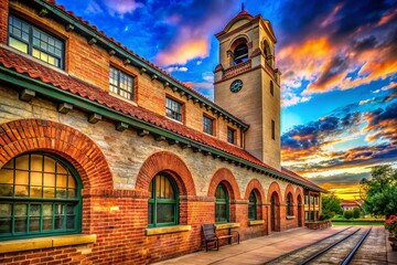 Naklejka premium Boise Depot: Historic Train Station Architectural Detail, Idaho Railroad Heritage