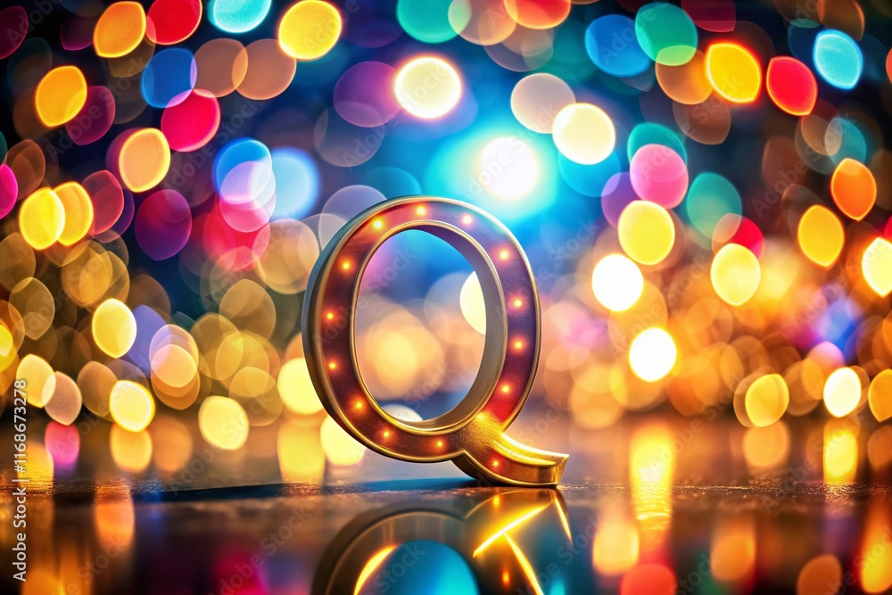 Poster Bokeh Lights Abstract Background with Q Initial Letter - Soft Focus Design