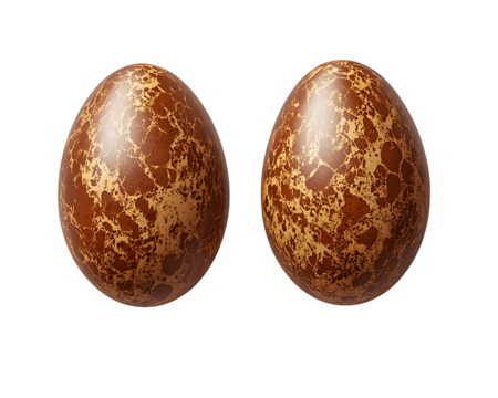 Two Marbled Brown and Gold Eggs Isolated On A White Background, PNG Transparent
