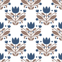 Retro Blue and Brown Flower Pattern