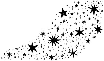 Set of hand drawn vector stars and sparkles, doodle style
