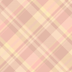 Pastel fabric check plaid, greeting card background vector pattern. Chic seamless textile tartan texture in light and moccasin colors.