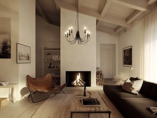 Modern Rustic Living Room Interior Design Fireplace