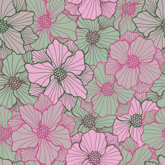 Creative rose flower repeating pattern. Organic bouquet background. Rose blossom with lined petals. Wrapping print. Garden bloom rustic periodic sample cover vector.