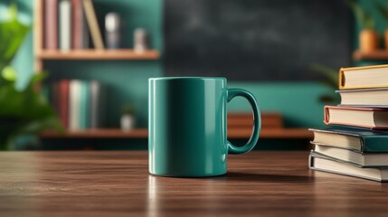 Fototapeta premium Teal Mug Mockup in Academic Setting. Generative AI