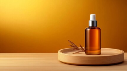 Minimalist Cosmetic Bottle with Dried Leaf Accent. Generative AI