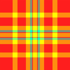 Vibrant plaid pattern in bold red, orange, yellow, and lime green.  Perfect for textile design, website backgrounds, or modern branding projects.