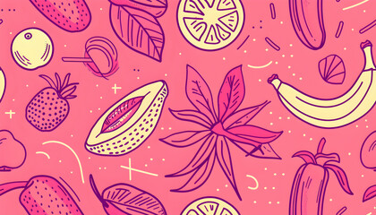 Pink Fruit Illustration Background, Tropical Summer Design