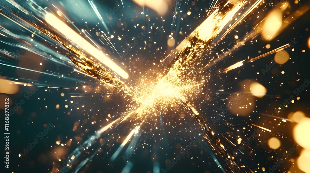 Poster Golden Light Streaks Exploding In Dark Space