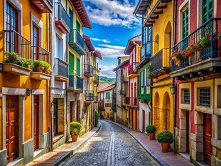 Obraz premium Candid Medieval Street Scene: Aviles, Spain's Sabugo Neighborhood - Bances Candamo Charm