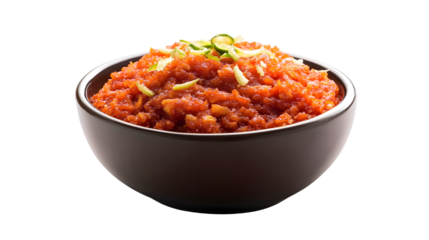 Gajar ka halwa pudding on bowl isolated on white background