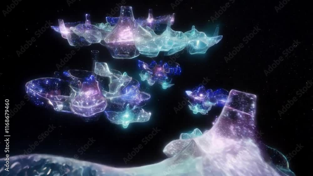 Aufkleber abstract glowing particles forming dynamic shapes in space.