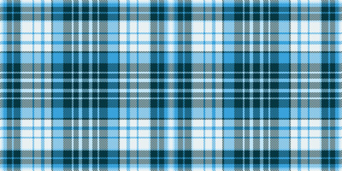 Checked seamless vector textile, sewing texture plaid check. Folk fabric background tartan pattern in cyan and dark colors.