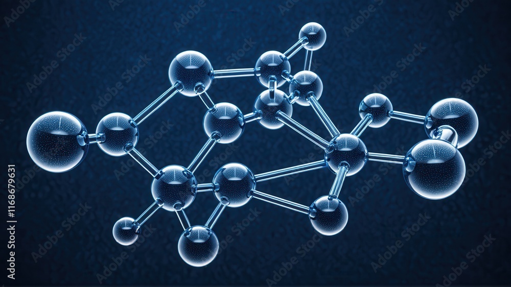 Poster close-up of a transparent molecule structure on dark background