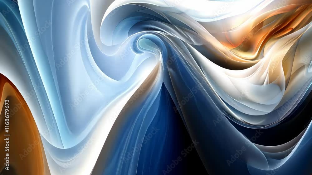 Poster abstract swirling patterns with blue, orange, and white tones create a stunning visual display